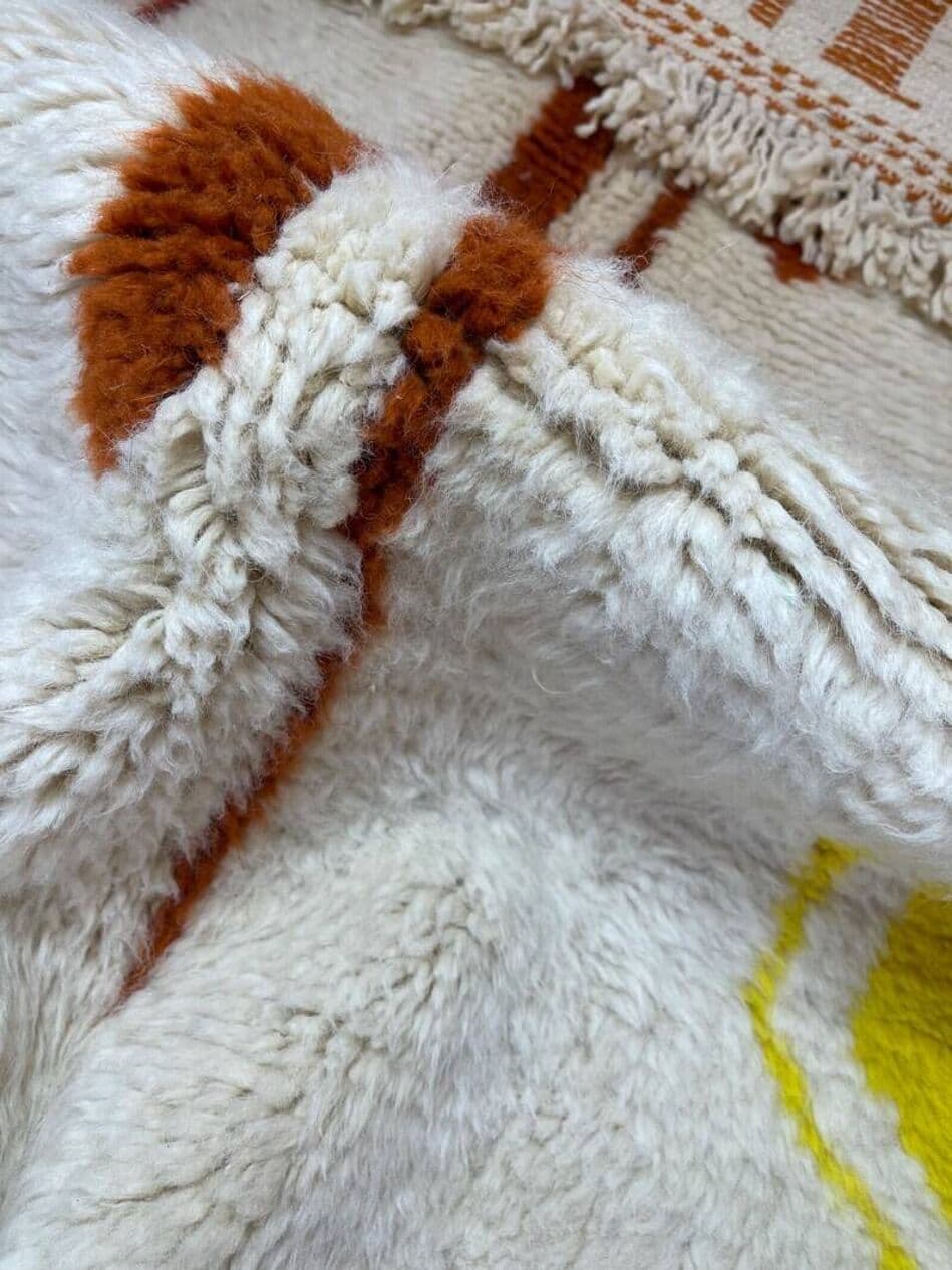 Ręcznie tkany dywan 250x150 cm, wełna, kremowy, żółty, czerwony, Maroko - 202052