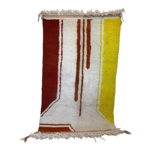 Ręcznie tkany dywan 250x150 cm, wełna, kremowy, żółty, czerwony, Maroko - WYMIARY