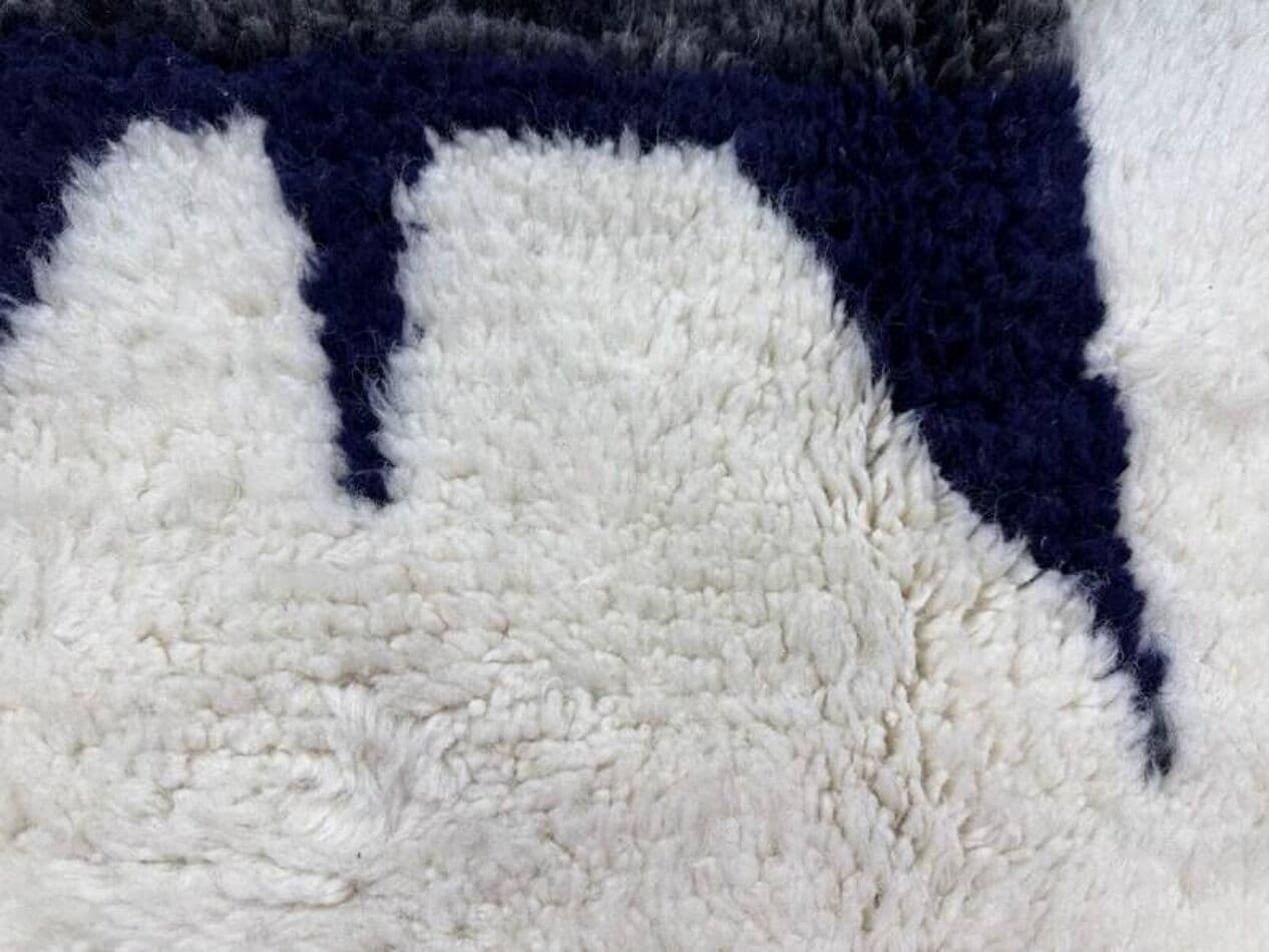 Ręcznie tkany dywan 250x150 cm, wełna, kremowy, granatowy, czarny, Maroko - 202024