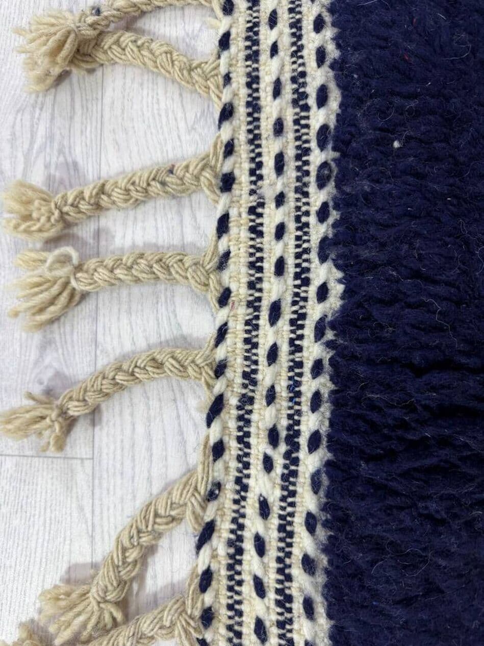 Ręcznie tkany dywan 250x150 cm, wełna, kremowy, granatowy, czarny, Maroko - 202020