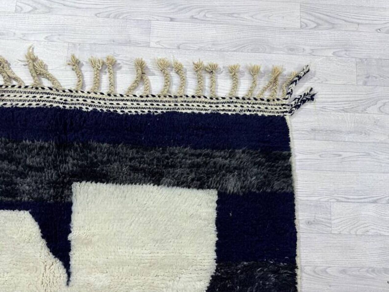 Ręcznie tkany dywan 250x150 cm, wełna, kremowy, granatowy, czarny, Maroko - 202021