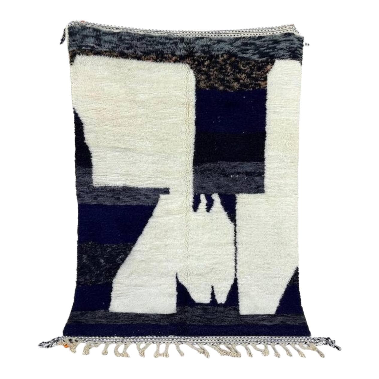 Ręcznie tkany dywan 250x150 cm, wełna, kremowy, granatowy, czarny, Maroko