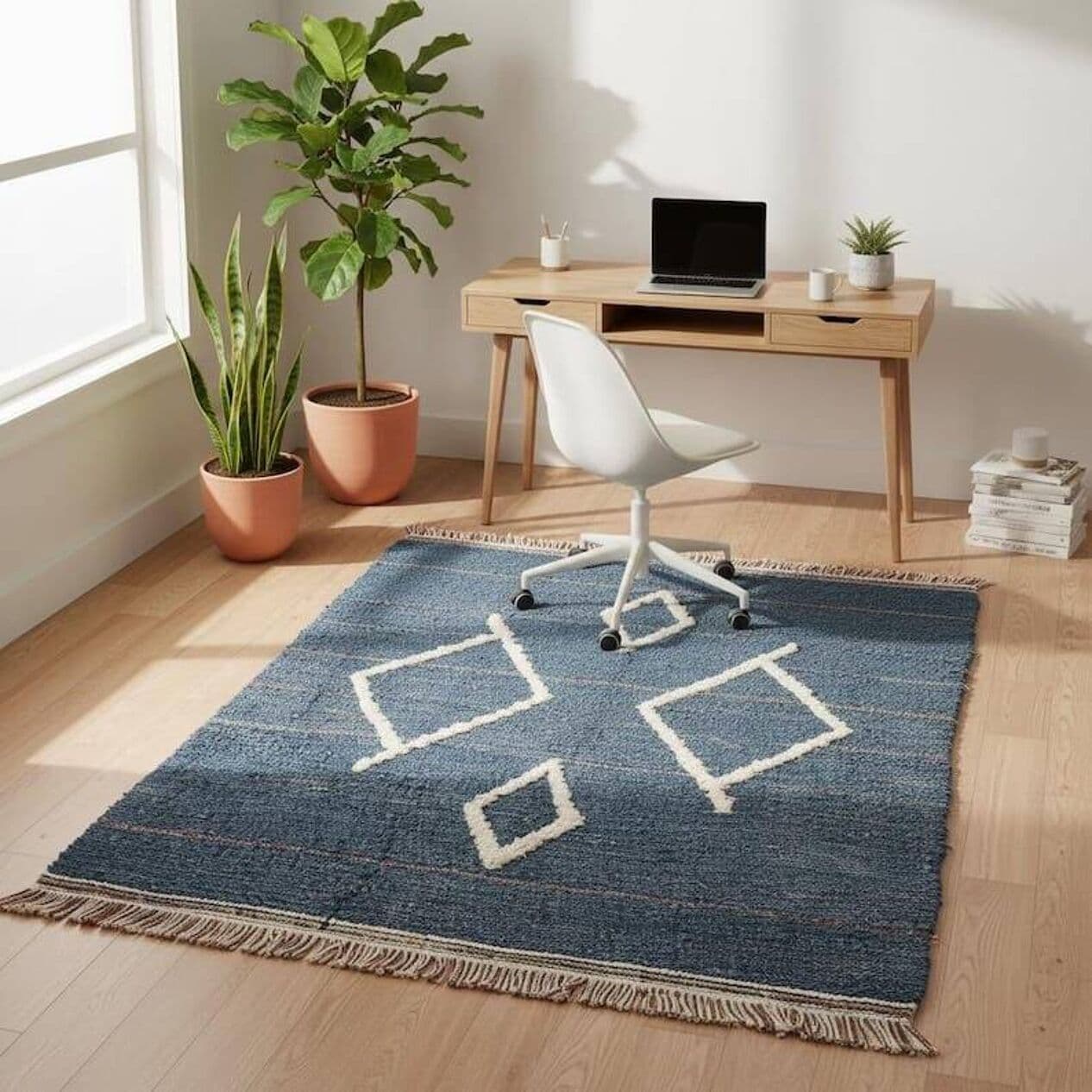 Ręcznie tkany dywan 140x260 cm, wełna, niebieski, Maroko - 205281