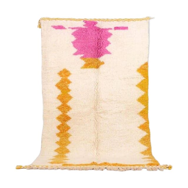 Ręcznie tkany dywan 150x250 cm, wełna, kremowy, różowy, ochra, Maroko - WYMIARY