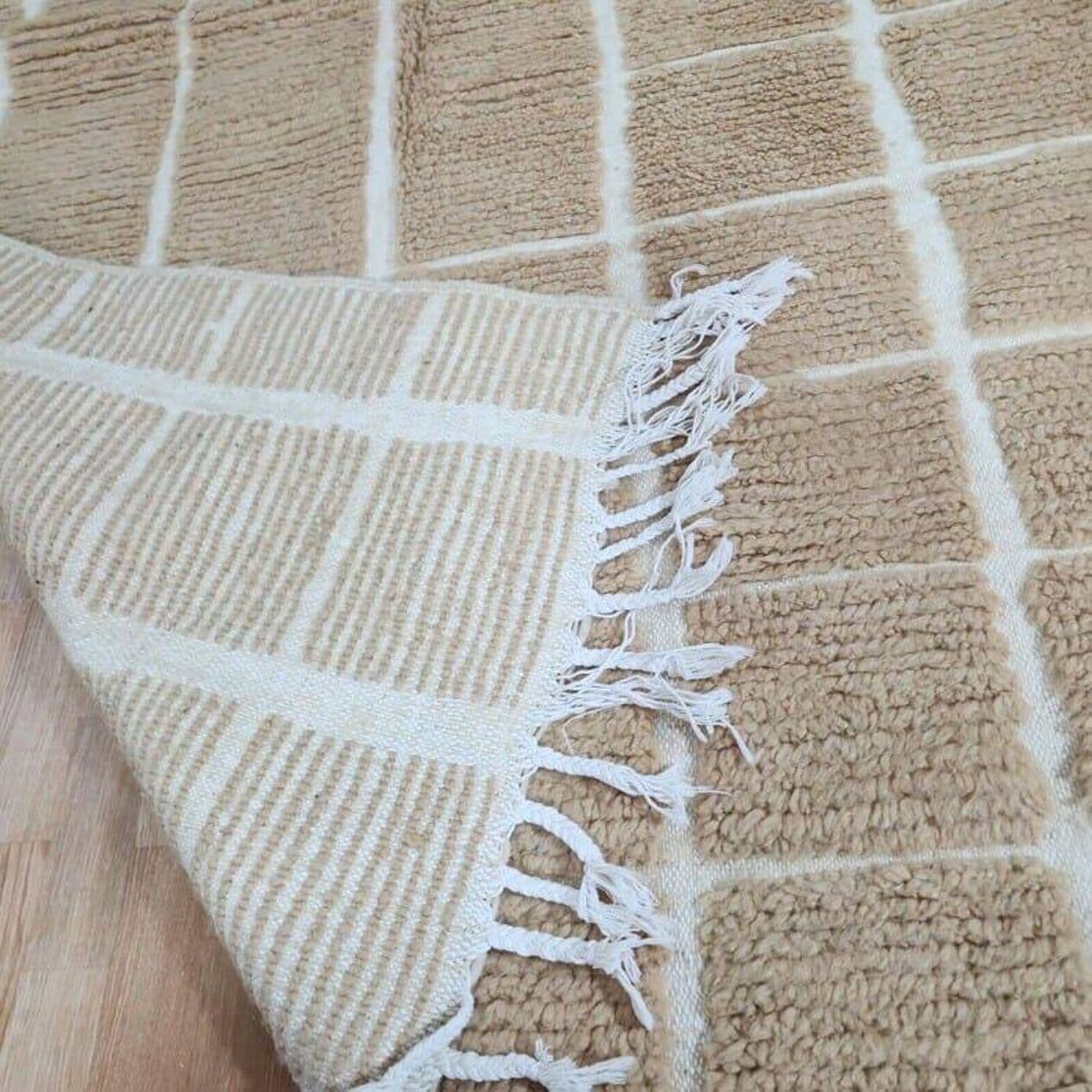 Ręcznie tkany dywan 100x200 cm, wełna, beżowy, Maroko - 204353