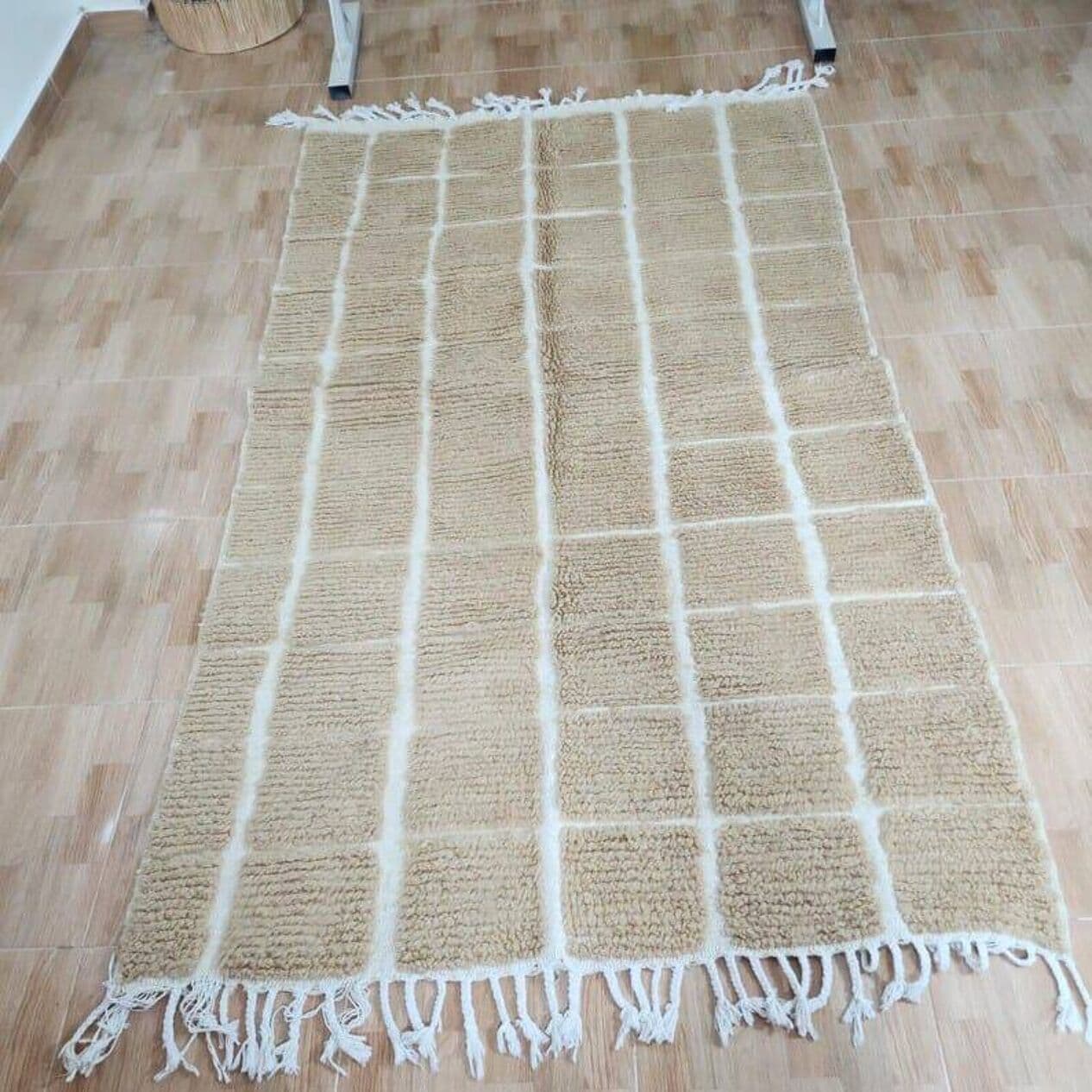 Ręcznie tkany dywan 100x200 cm, wełna, beżowy, Maroko - 204355