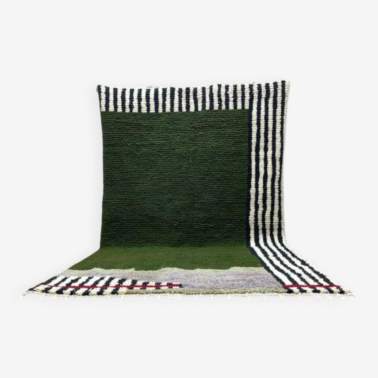 Ręcznie tkany dywan 100x200 cm, wełna, zielony, czarny, Maroko - 205793