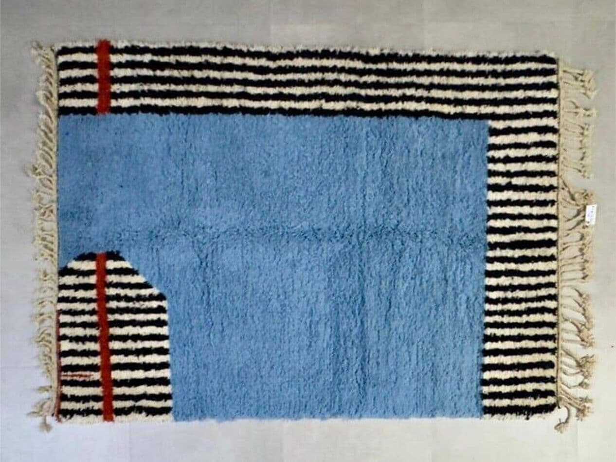 Ręcznie tkany dywan 150x250 cm, wełna, niebieski, czarny, kość słoniowa, pomarańczowy, Maroko - 206857