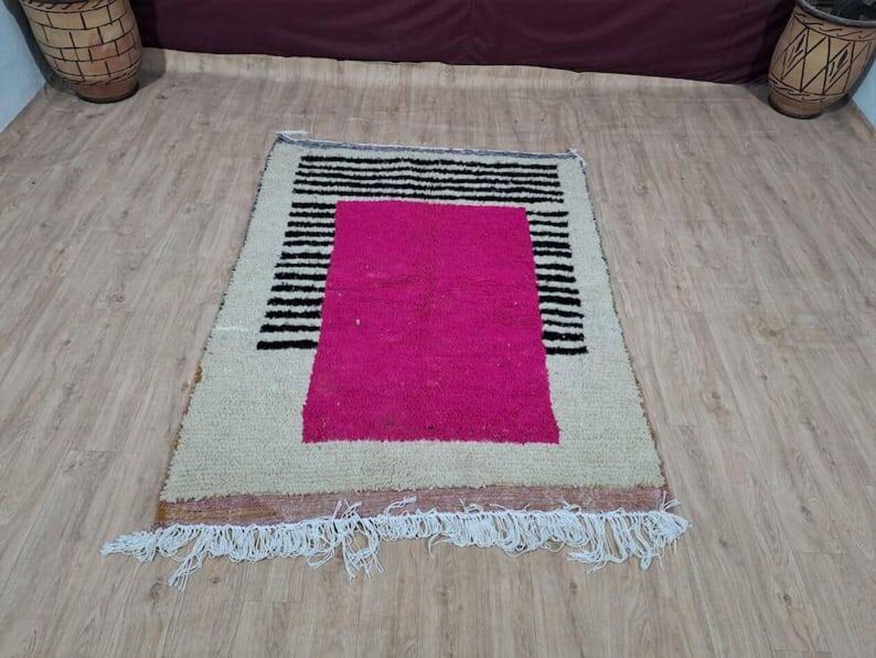 Handwoven rug 150x250 cm, wool, pink, Morocco - 206716