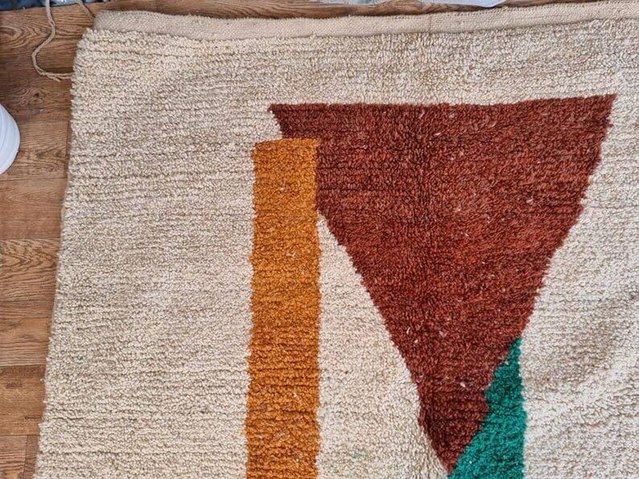 Handwoven rug 200x300 cm, wool, beige, green, brown, grey, orange, Morocco - 207273