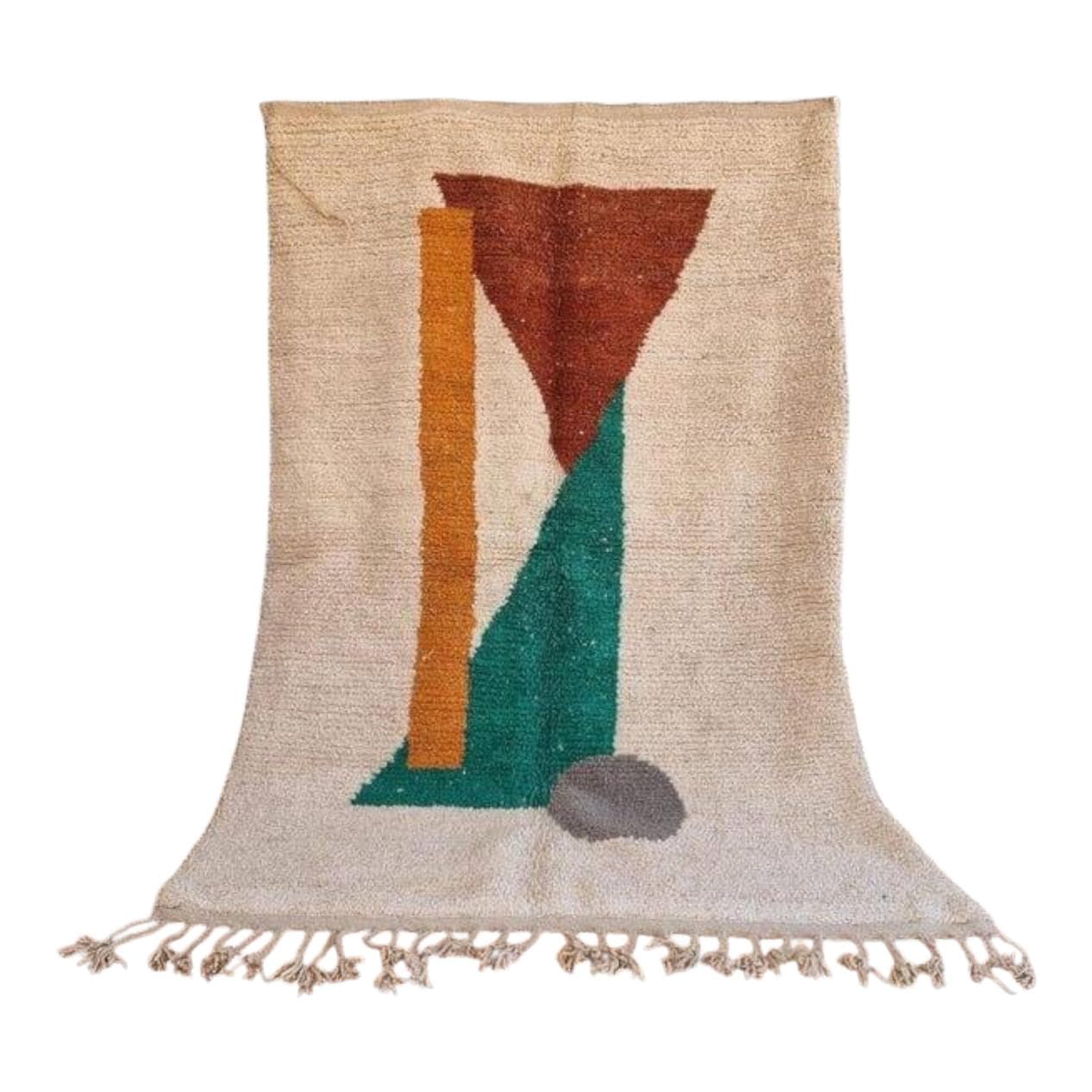 Handwoven rug 200x300 cm, wool, beige, green, brown, grey, orange, Morocco - 207366