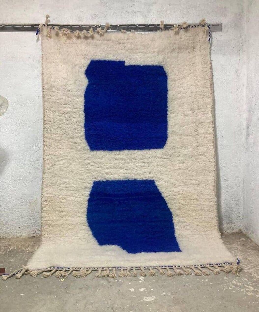 Ręcznie tkany dywan 100x200 cm, wełna, biały, niebieski, Maroko - 209014