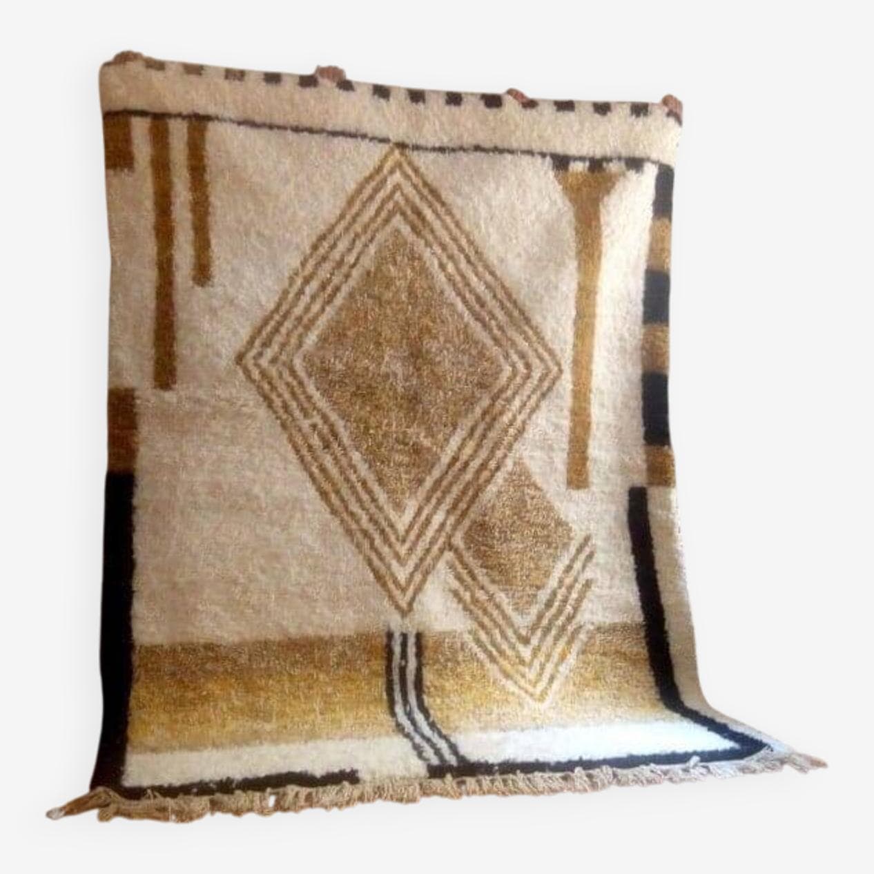 Hand-woven rug 150x250 cm, wool, beige, brown, Morocco - 209299