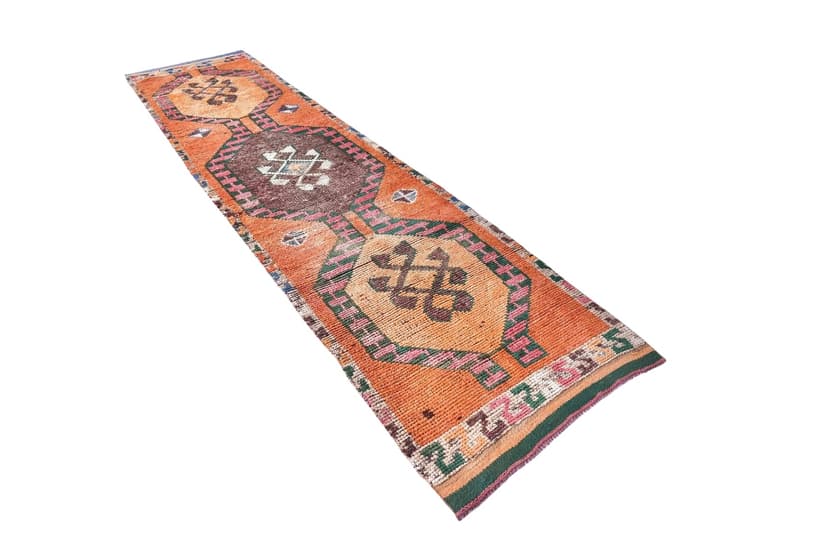 Chodnik 89x349 cm, pomarańczowy, wełna, Turcja, lata 70.