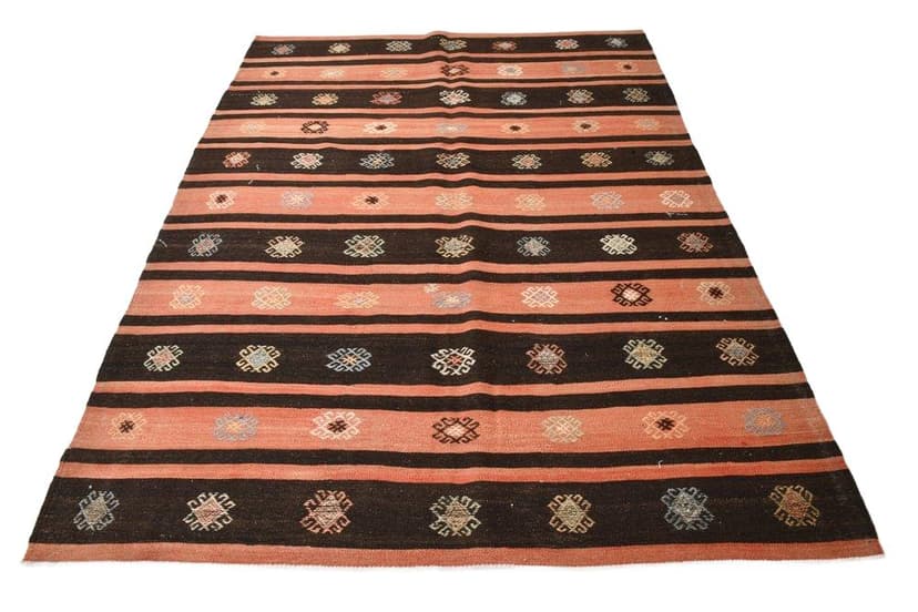 Kilim 256x194 cm, pomarańczowy, brązowy, wełna, Turcja, lata 60.