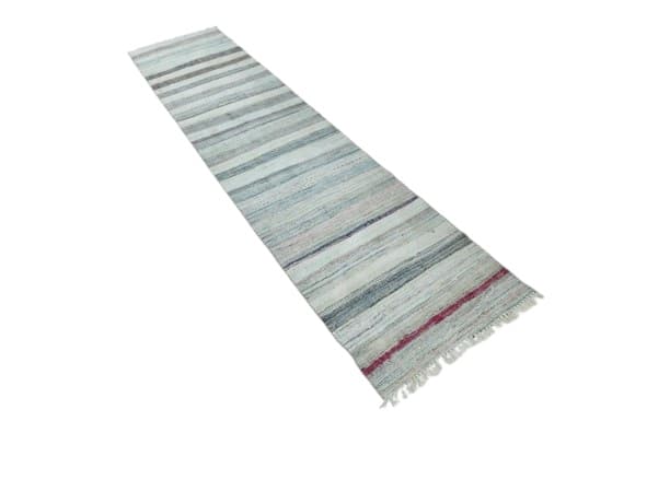 Chodnik 297x67 cm, szary, niebieski, wełna, lata 70.