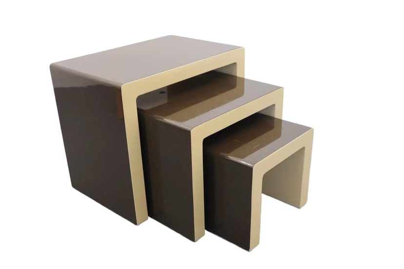 Komplet trzech stolików kawowych, brązowy, beżowy, plastik, proj. Ch. Koban, Niemcy, lata 70.
