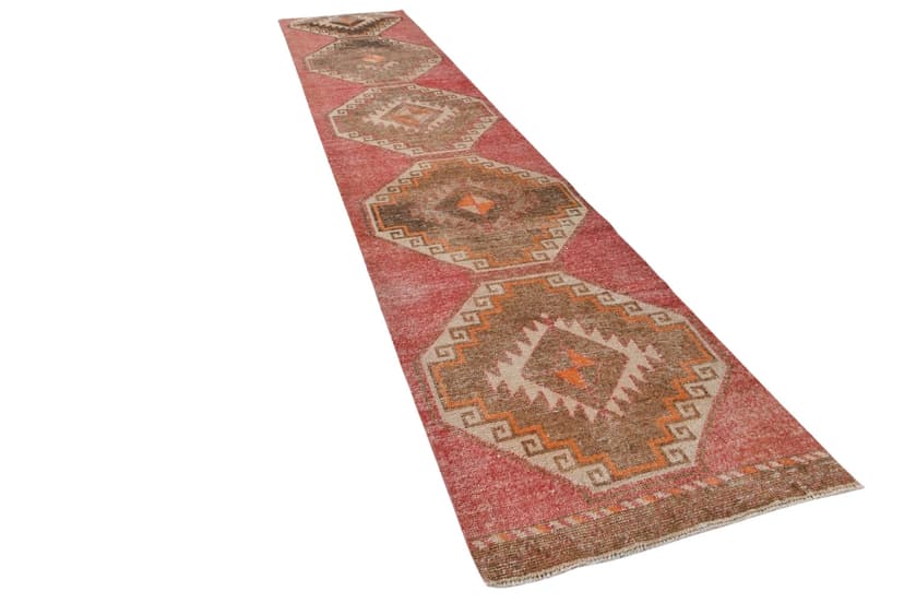 Chodnik 75x357 cm, czerwony, wełna, lata 70.