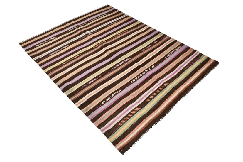 Kilim 191x145 cm, brązowy, wełna, lata 70.