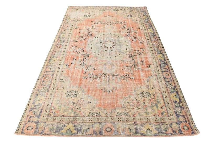 Dywan 172x278 cm, beżowy, pomarańczowy, wełna, lata 70.