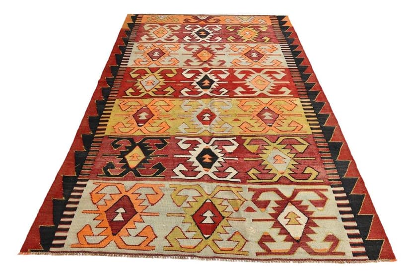 Dywan 165x272 cm, czerwony, czarny, bawełna, lata 70.