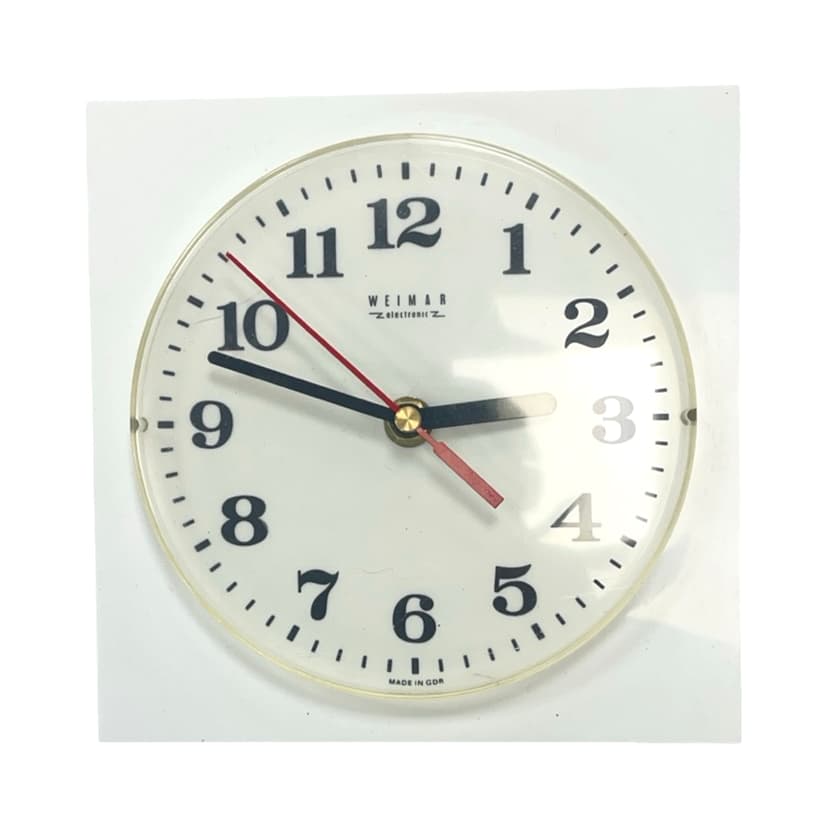Zegar ścienny Weimar Electronic, biały, plastik, NRD, lata 70.