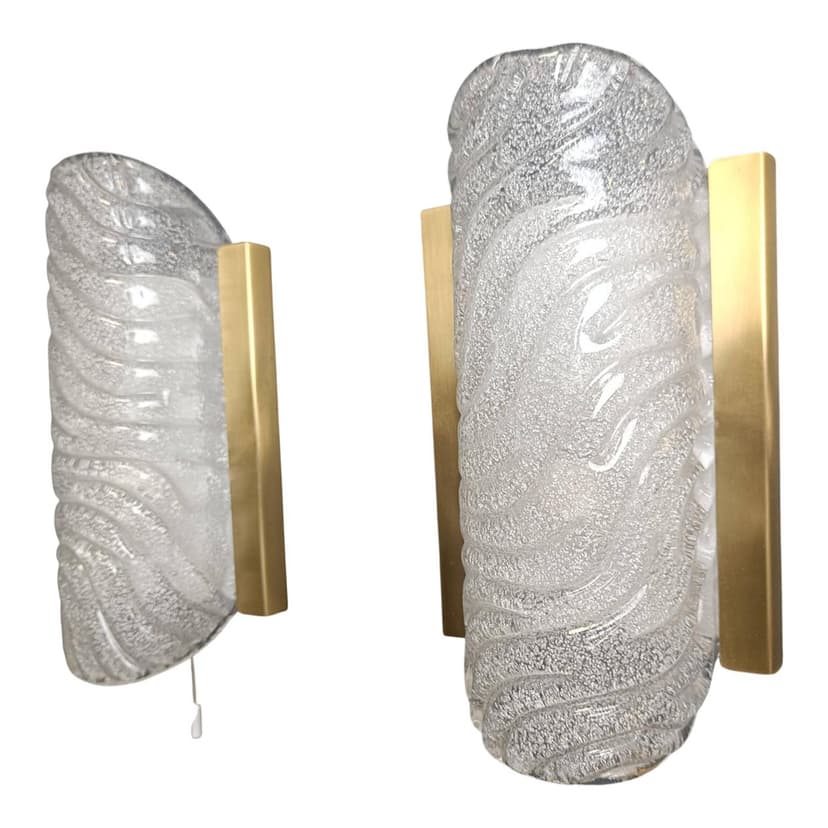 Para kinkietów, mosiądz, szkło transparentny, Niemcy, lata 60.