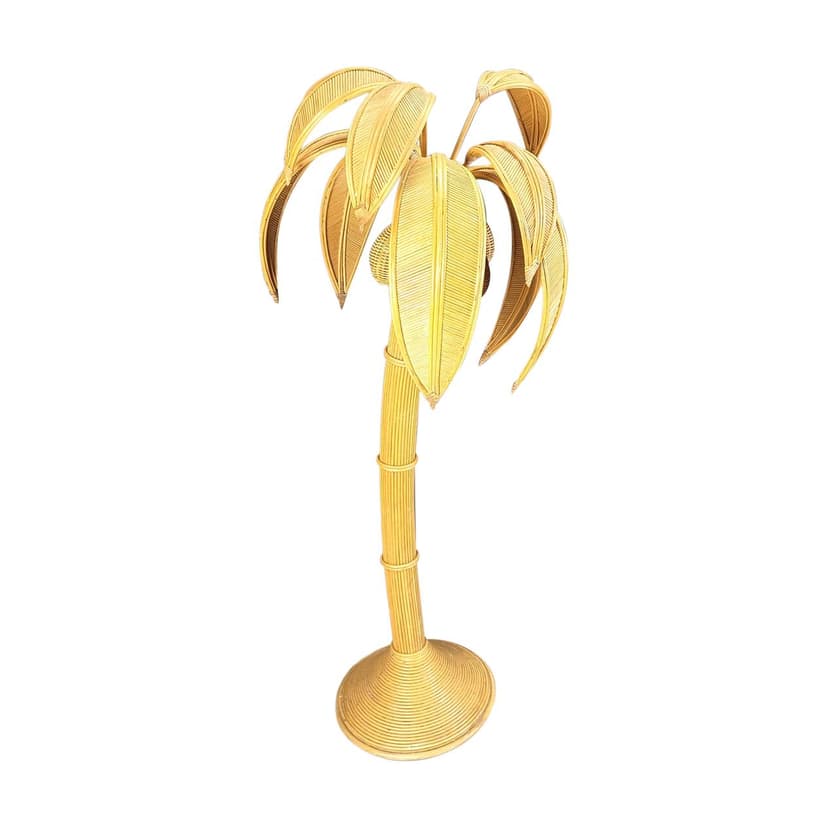 Lampa podłogowa Palma, złoty, rattan i wiklina, Francja, lata 70.