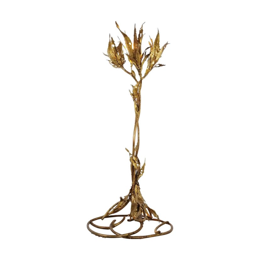 Lampa podłogowa brutalistyczna, mosiądz złoty, proj. P. Moerenhout, Belgia, lata 70.