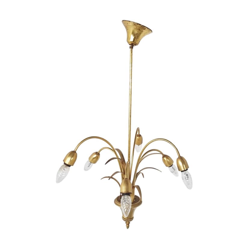 Żyrandol Pineapple, złoty, mosiądz, Belgia, lata 70.