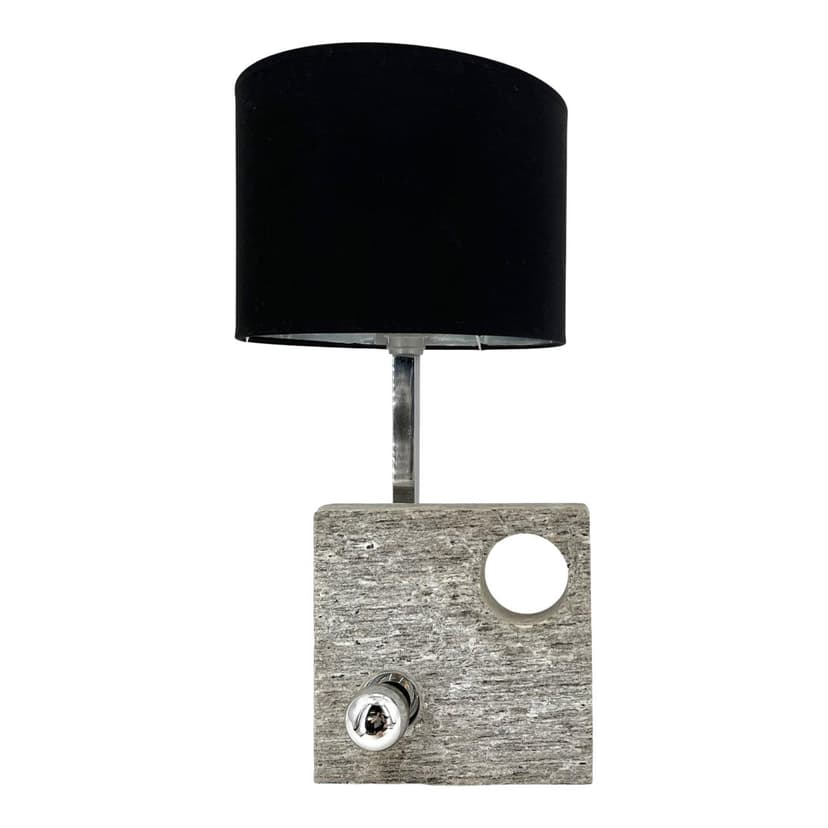 Lampa stołowa postmodernistyczna, granit szary, chrom, tkanina czarna, Włochy, lata 70.