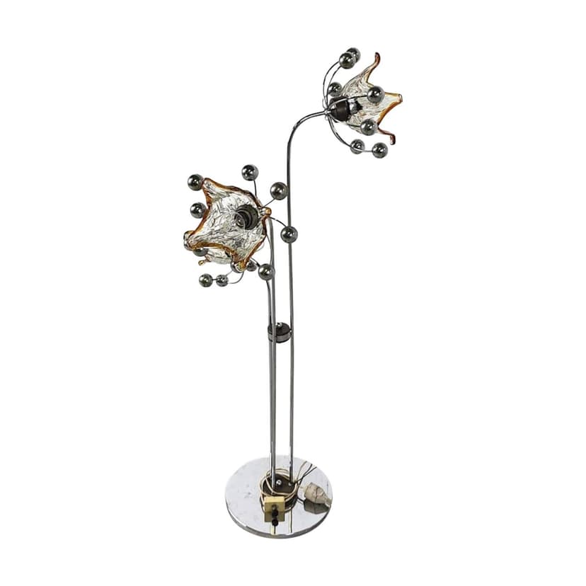 Lampa podłogowa Murano, srebrny, metal, szkło, Włochy, lata 60.