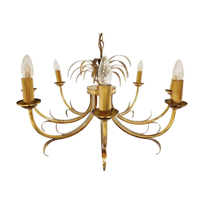 Żyrandol Pineapple, złoty, mosiądz, Belgia, lata 70.