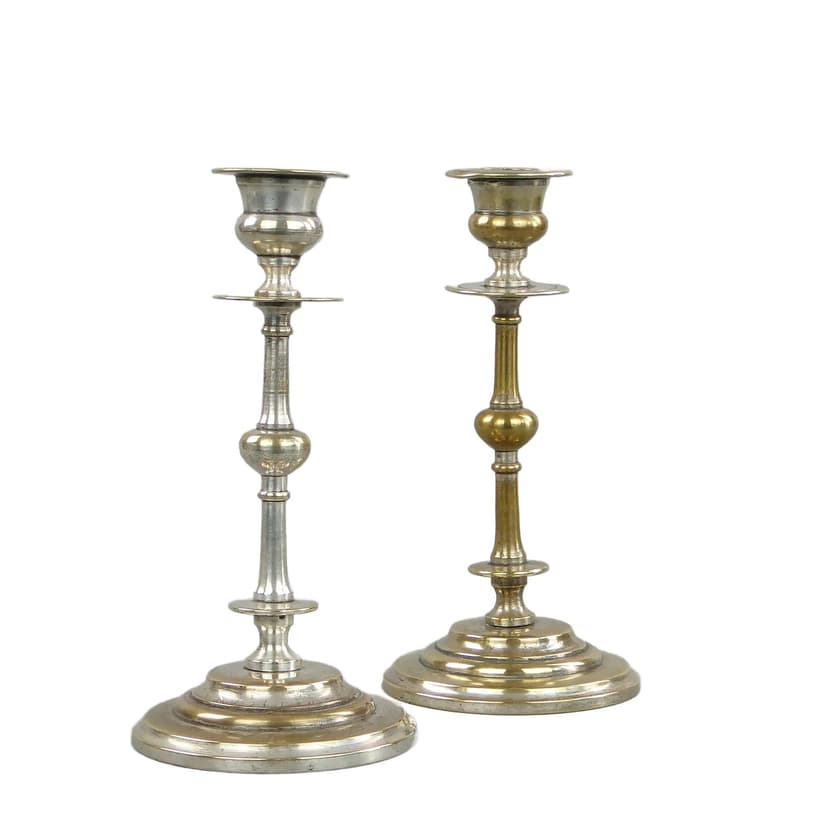 Para świeczników, mosiądz platerowany srebrem, Schiffers, Polska, początek XX w.