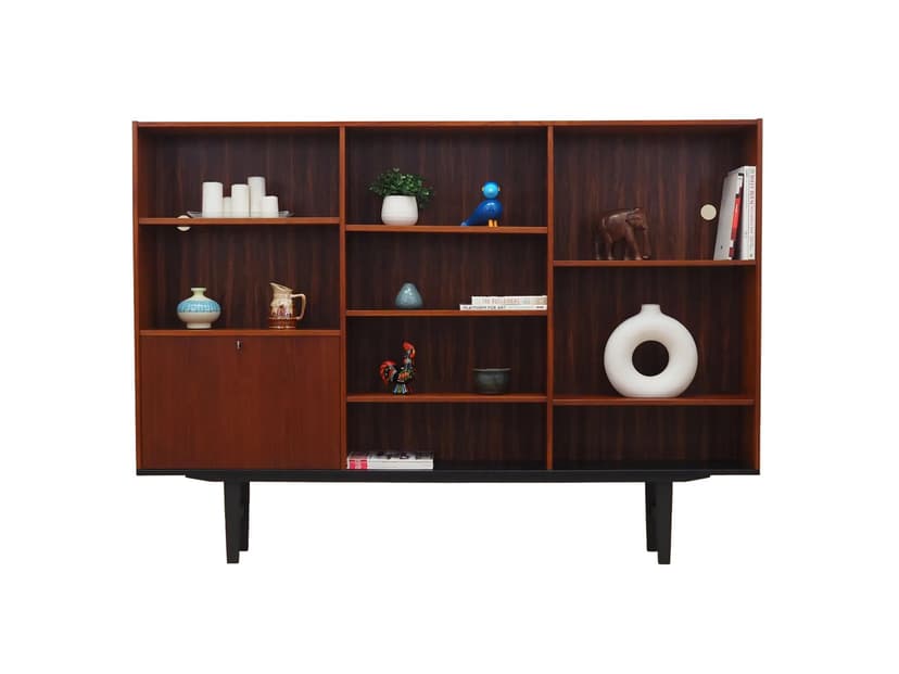 Biblioteczka, teak brązowy, drewno czarne, Dania, lata 70.