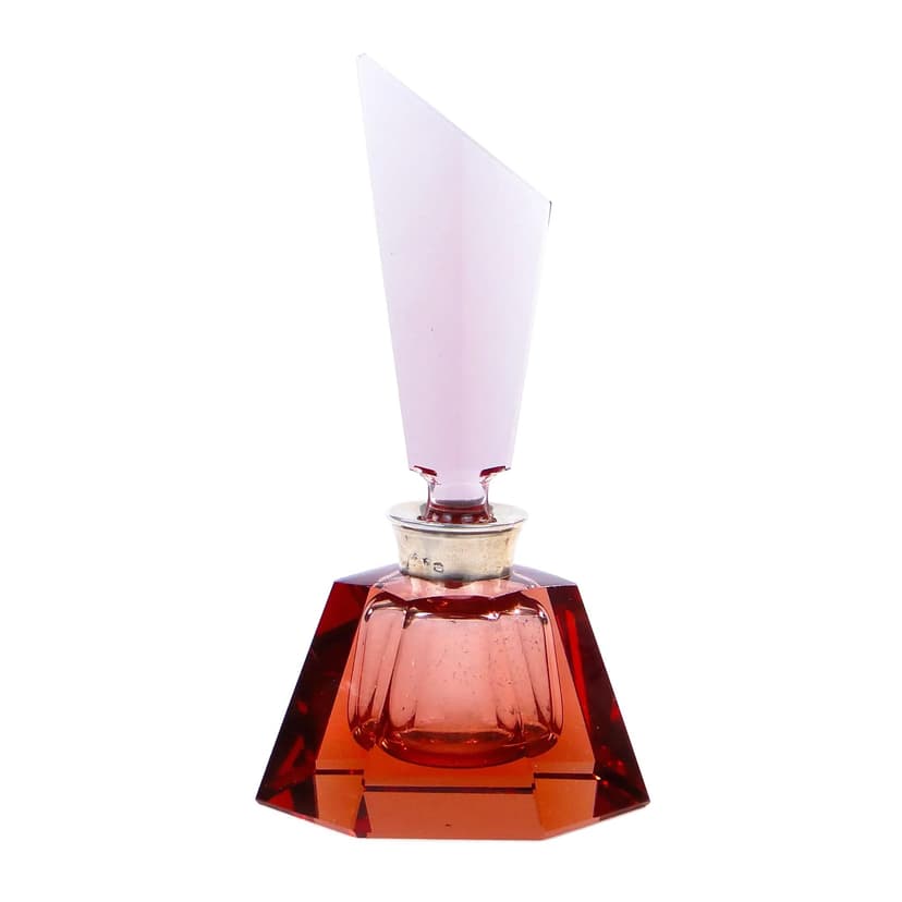 Flakon Art déco, różowy, kryształ, Niemcy, lata 30.