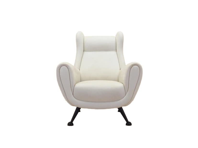 Postmodern Armchair, white natural leather, black metal, Italy, 1980s.