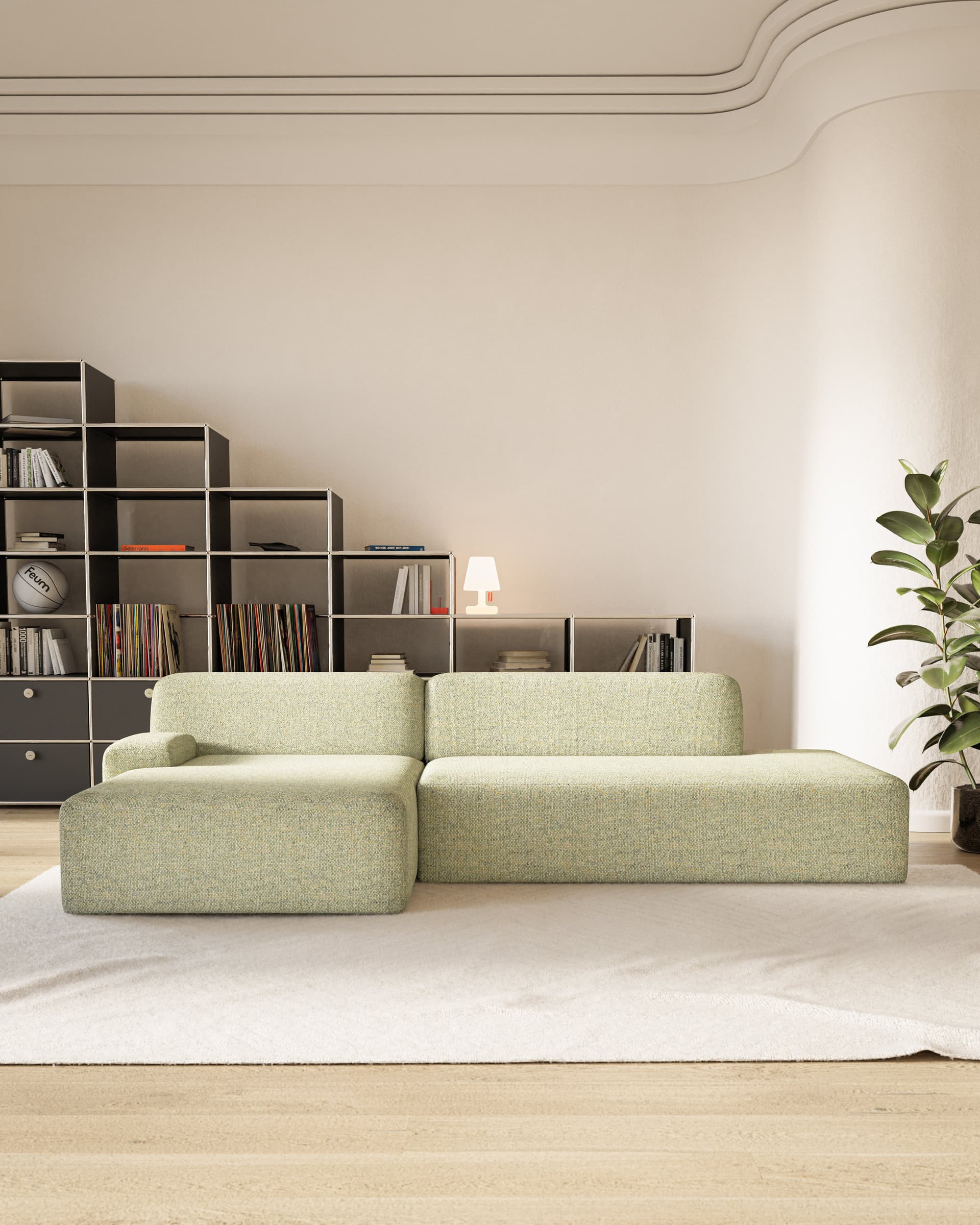 Umi modular sofa 255x140x65 cm light green ottoman corner left, by Feum Studio, FEUM - 34199