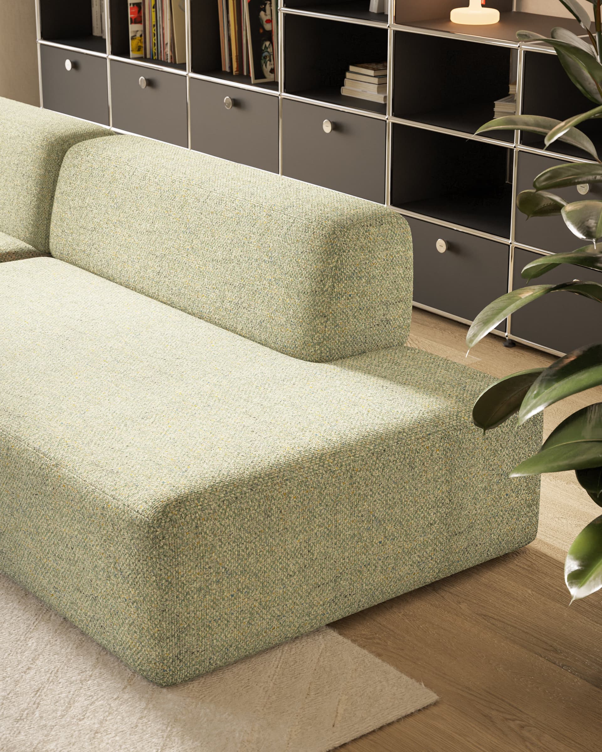 Umi modular sofa 255x140x65 cm light green ottoman corner left, by Feum Studio, FEUM - 34200