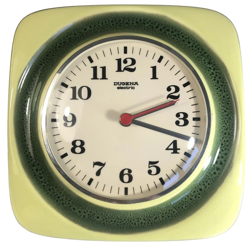 Zielony ceramiczny zegar ścienny, Dugena, Niemcy, lata 80.