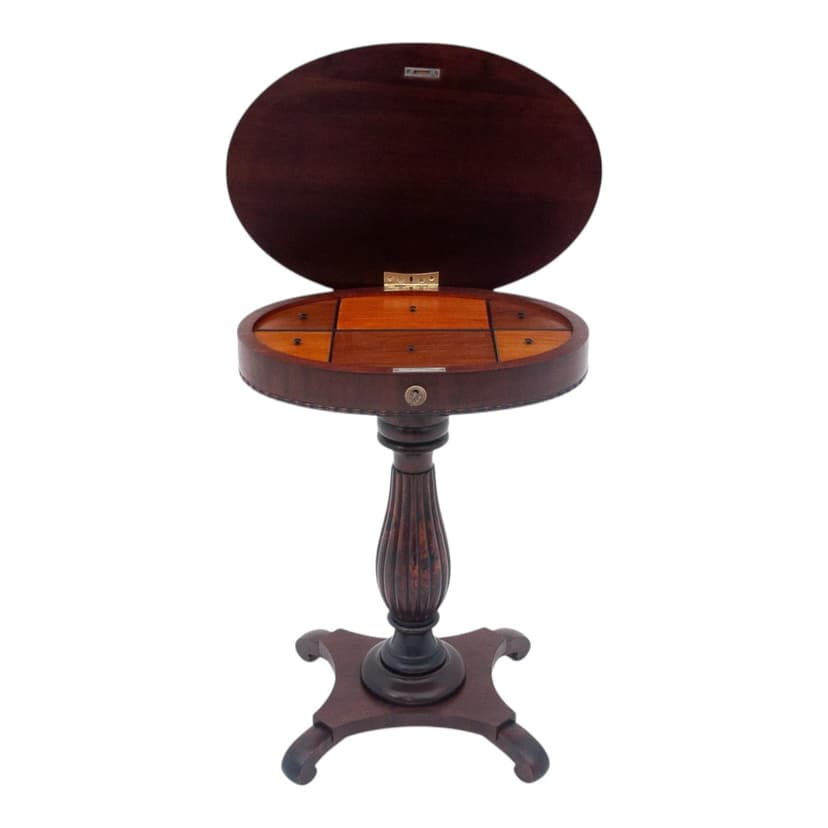 Stolik niciak Biedermeier, mahoń miedziany, Norwegia, XIX wiek