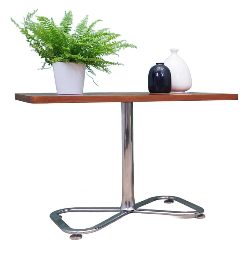 Stolik, teak brązowy, stal chromowana, Dania, lata 70.