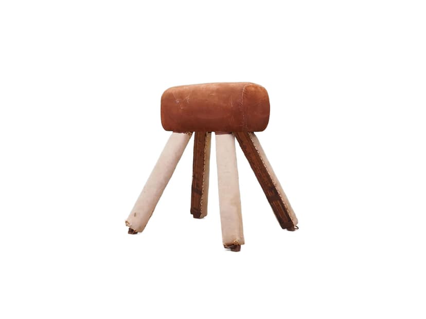 Koń gimnastyczny, skóra brązowa, drewno, Dania, lata 80.