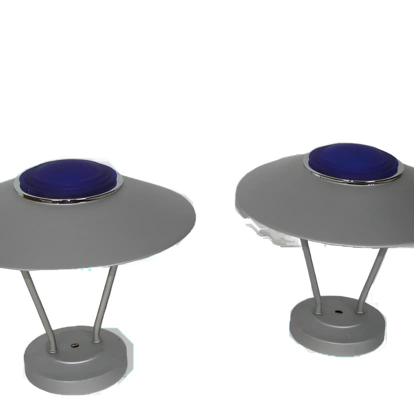 Para kinkietów Space Age, metal szary, szkło niebieskie, lata 80.