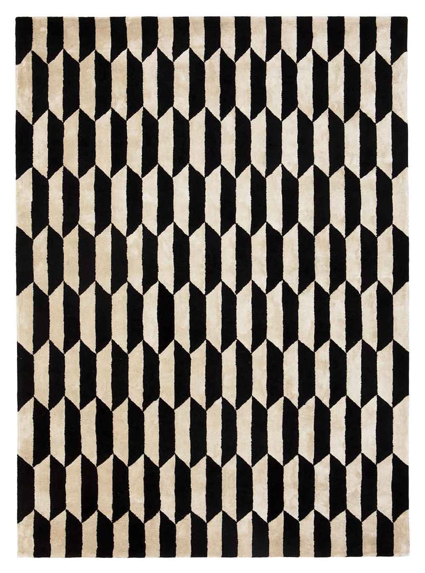 Dywan Noble Cream Black 160x230 cm, proj. M. Fornal, czarny, kość słoniowa, wełna, wiskoza, Carpets & More