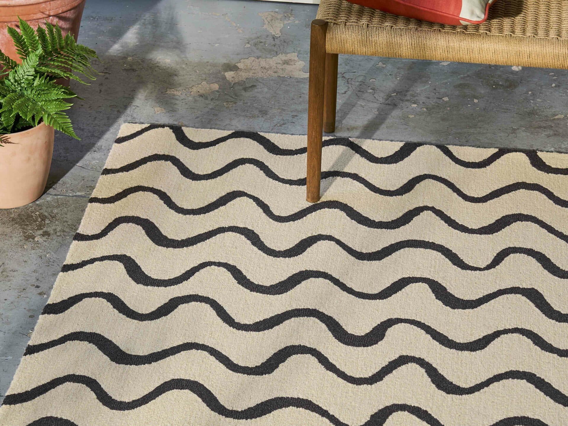 Rug Ribbon Charcoal 160x230 cm beige, black, wool, Scion Living - 56256