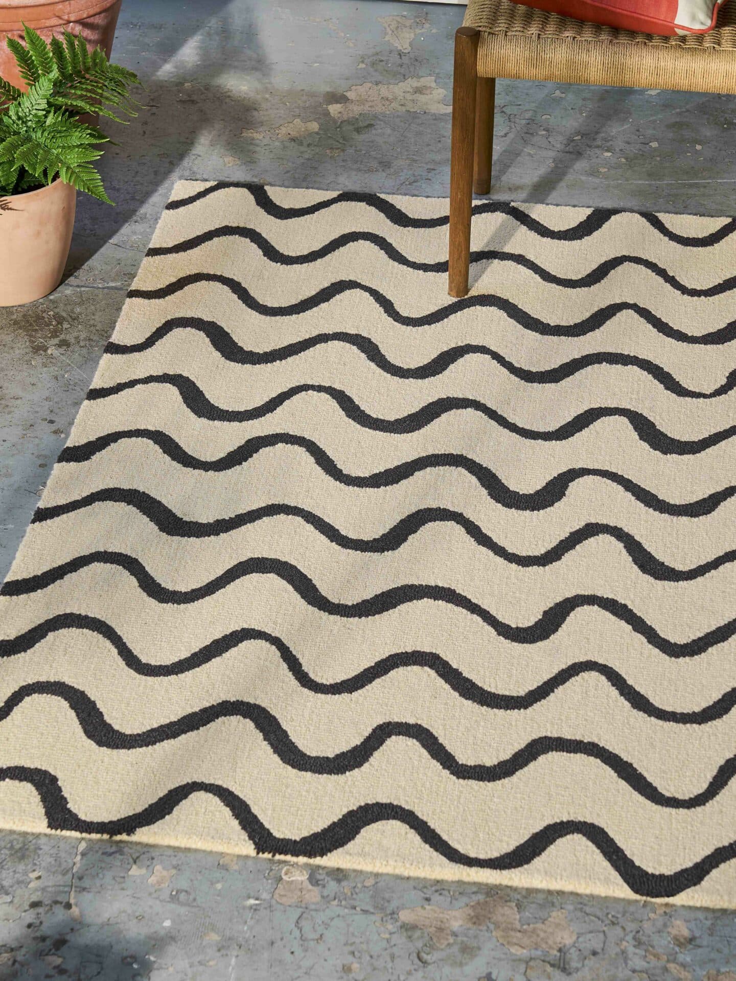 Rug Ribbon Charcoal 160x230 cm beige, black, wool, Scion Living - 56255