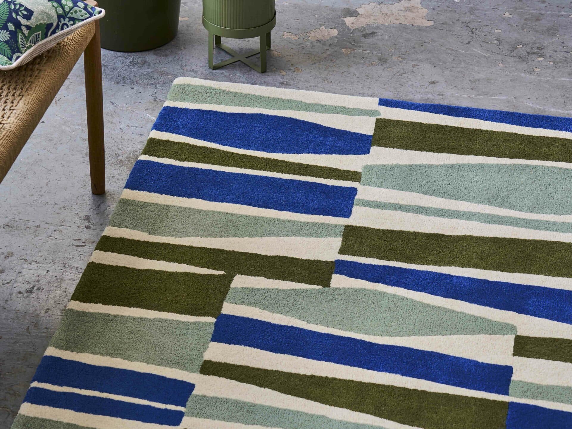 Rug SAKU OLIVE 160x230 cm, olive, blue, green, beige, wool, Scion Living - 56145