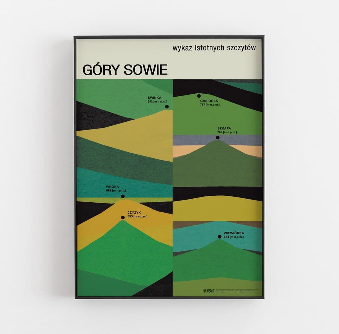 Plakat Góry Sowie, wykaz istotnych szczytów, plakat turystyczny, Dolny Śląsk, 50x70 cm, aut. J. Zasada, Jakub Zasada - 68277