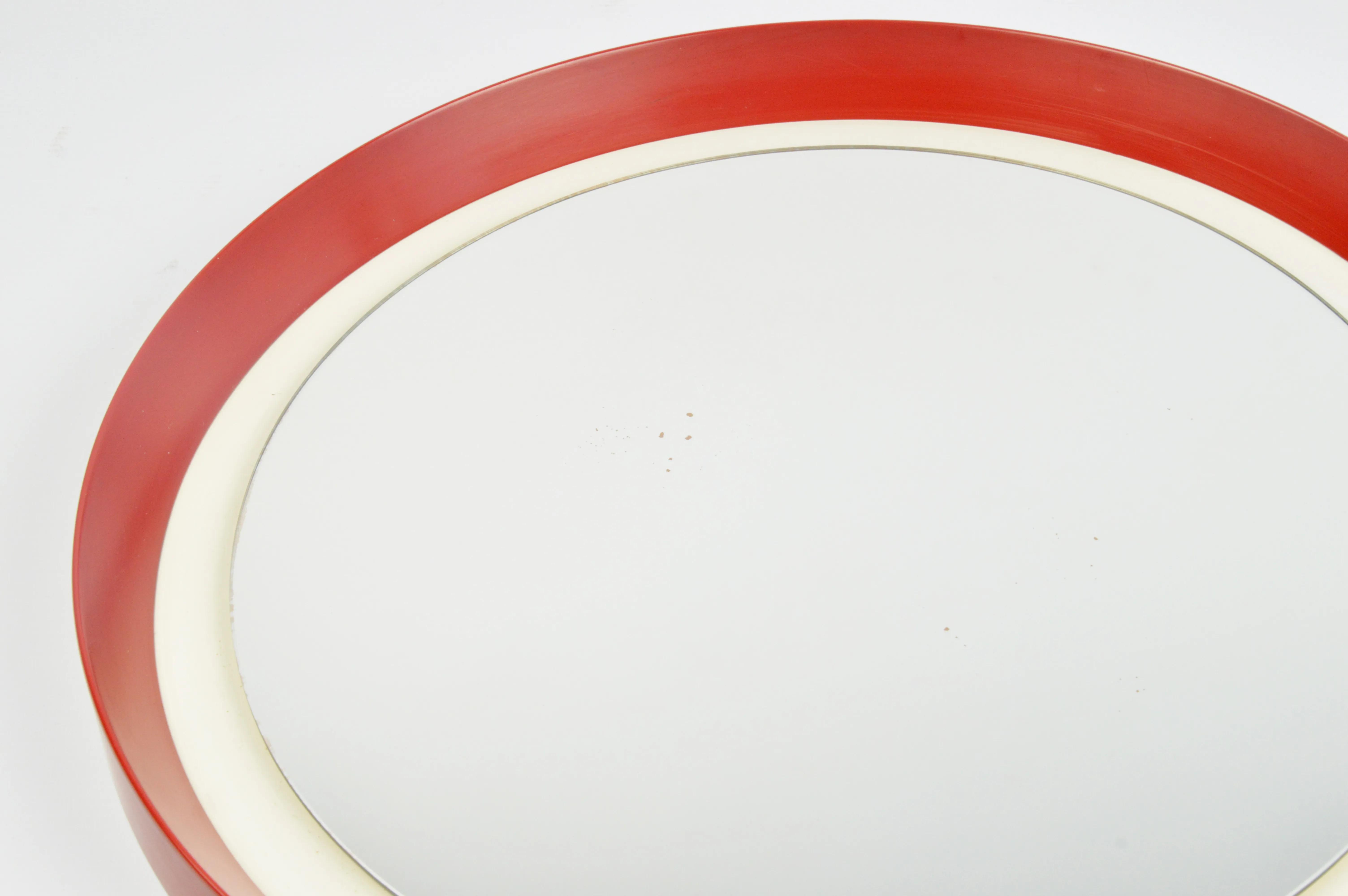 Round mirror, red plastic, Poland, 1970s. - Round Mirrors